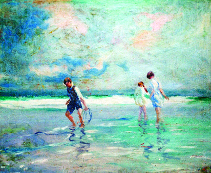 Fred Wagner painting of beach with three girls